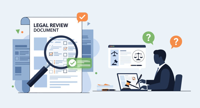 Businessman reviews corporate legal document for compliance at office desk