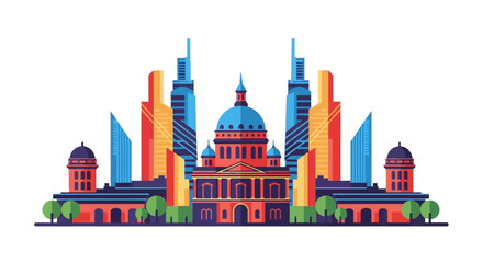 Naklejka premium City skyline with modern skyscrapers and historic buildings standing tall together