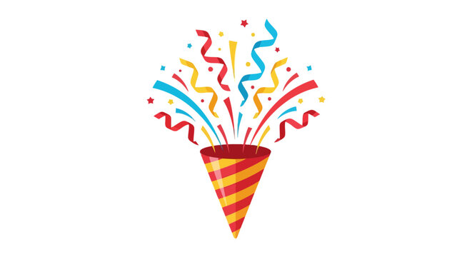 Vibrant party horn illustration with colorful confetti and streamers explodes