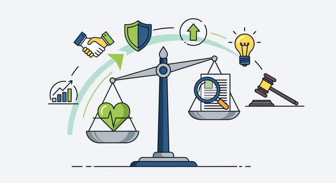 Corporate compliance illustration balances law with eco friendly business practices effectively