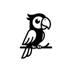 Obraz premium Clean black and white vector graphic of a cartoon cockatoo bird perched on a branch.