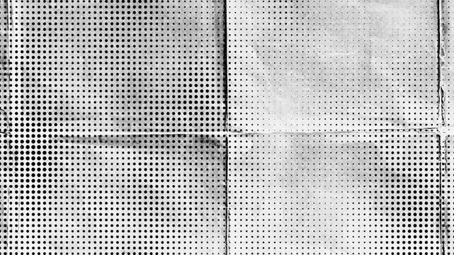 Grunge halftone dots background.Monochrome folded paper texture video effect overlay.