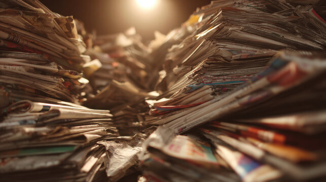 Newspaper stack magazine stack paper pile print media recycling waste archive clutter pile paper