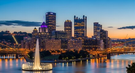 Fototapeta premium Skyline view of cityscape with modern skyscrapers and river.