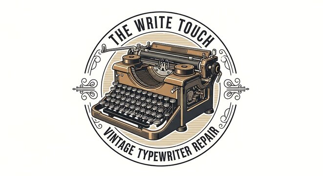 Vintage typewriter with the write touch branding logo.