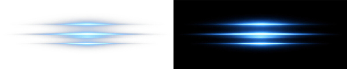 Fototapeta premium Blue radiant lens flare PNG overlay with luminous horizontal light effect, on transparent background