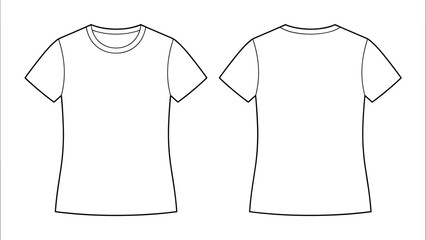 Naklejka premium Classic Women's Short Sleeve Crew Neck T-Shirt Technical Drawing Fashion Template Front and Back View