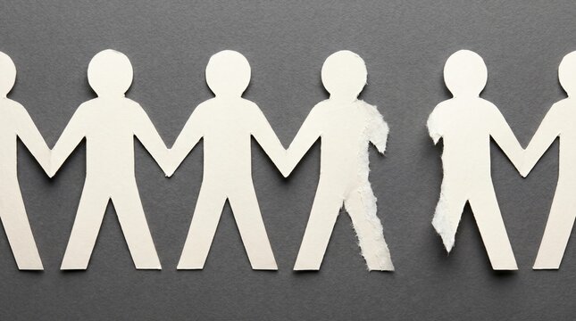 Paper Chain of People With One Figure Torn Away Showing Job Loss