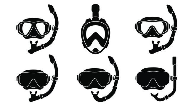 Silhouette of snorkeling gear mask and snorkel against white background minimalist design