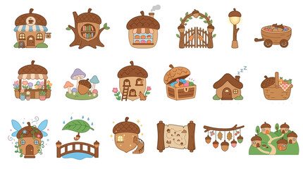 Charming Collection of Whimsical Acorn Houses and Forest Elements. © Banana Milk