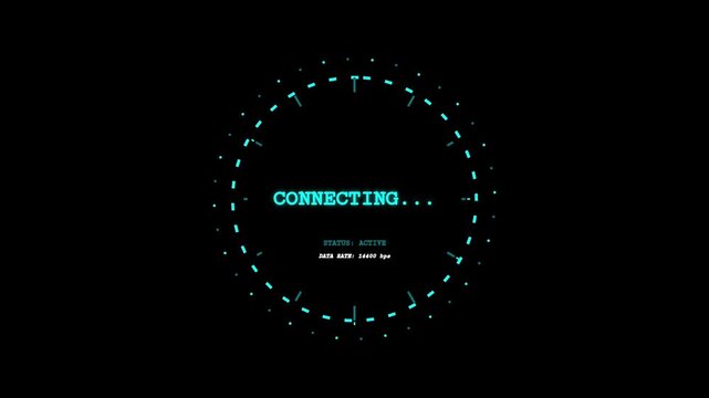Digital connecting data transfer with glowing blue circle interface and active status display