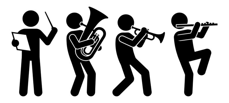 Four musicians playing different instruments in a vector illustration