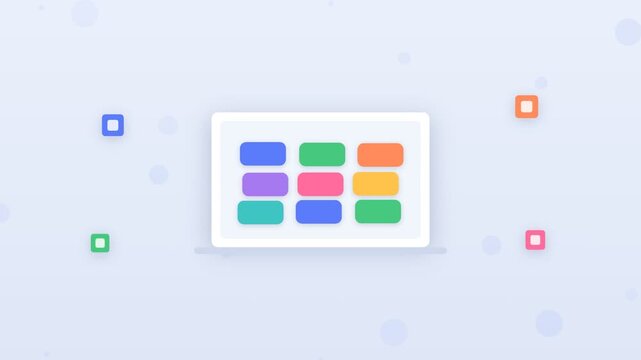 Flat design laptop video call interface with participants