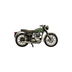 Obraz premium Vintage Green Classic Motorcycle Isolated on White Background, Retro British Style Motorbike Vector Illustration