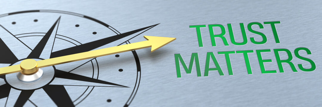Compass needle pointing to the words Trust Matters - 3d rendering