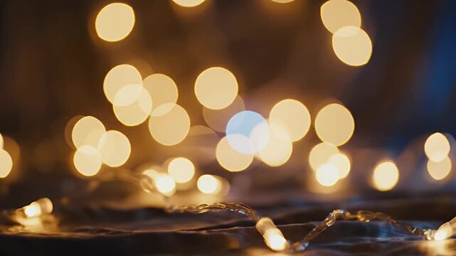 Soft Focus Bokeh of Warm Holiday Fairy Lights Creating a Cozy Glow Across a Shimmering Surface