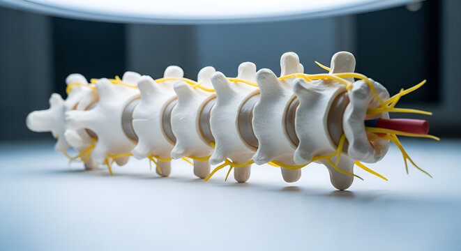Human Spine Model with Nerves and Artery - Medical Education and Anatomy Concept