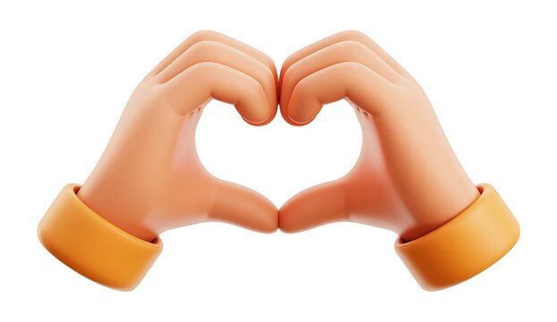 3D cartoon hands making a heart shape sign
