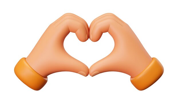 3D cartoon hands making a heart shape sign