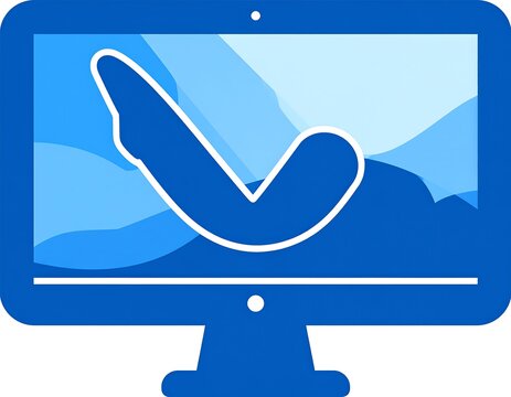 A blue computer monitor displays a large checkmark on its screen