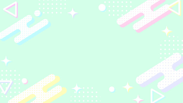 ポップでかわいいメンフィス風フレーム背景 ゆめかわ パステルミントグリーン 横長 16:9