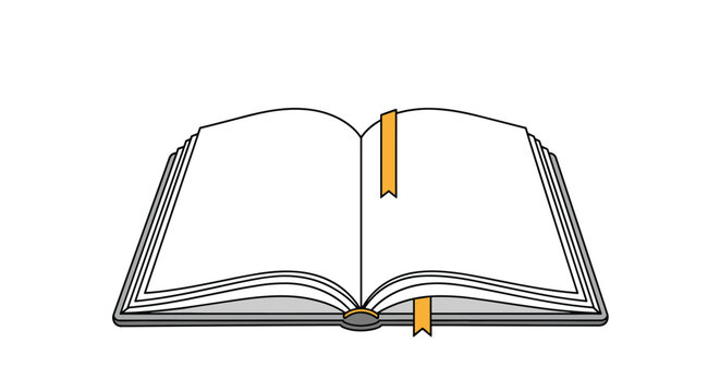 Open book with white pages and a yellow bookmark serves as a blank template for reading, learning, or educational concepts.