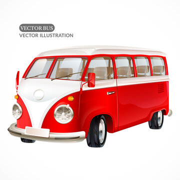 Vector retro red bus on a light background.