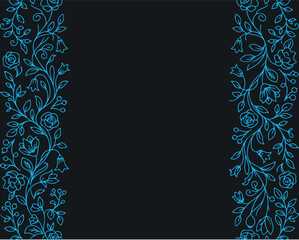 Decorative floral border with delicate blue flowers and leaves on dark background vector illustration elegant design element for invitations cards or greetings. © Sadhin