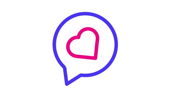 A pink heart inside a blue speech bubble on a white background for love or communication animation 4k stock video