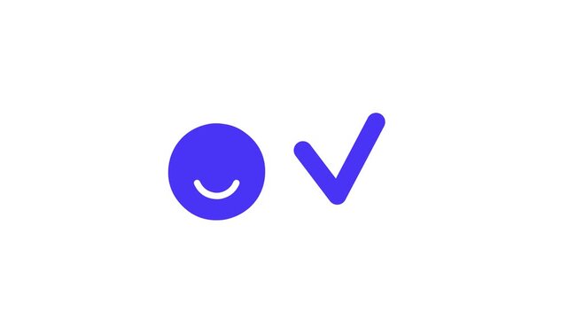 Blue smiley face with checkmark on white background for approval or confirmation animation 4k stock video