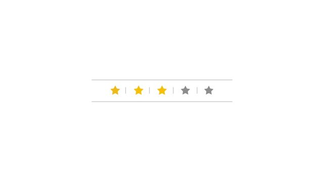 A rating system with five stars displayed horizontally on a white background animation 4k stock video