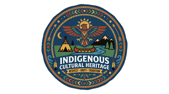 Indigenous Cultural Heritage round logo with eagle and mountains.