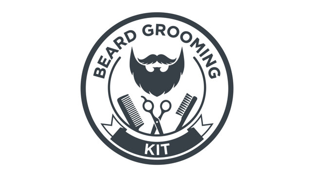 Vintage style circular beard grooming kit barber logo.