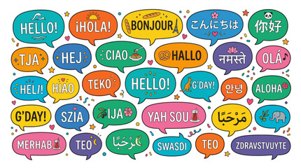 Multilingual Hello speech bubbles in many different languages. © Zahrakurnia