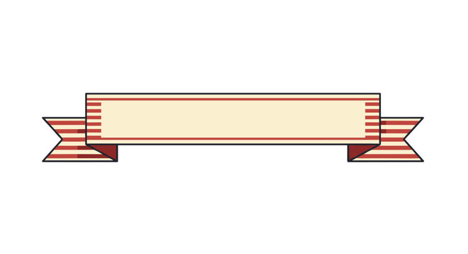 Retro cream banner ribbon with red and white striped borders isolated on a clean white background.