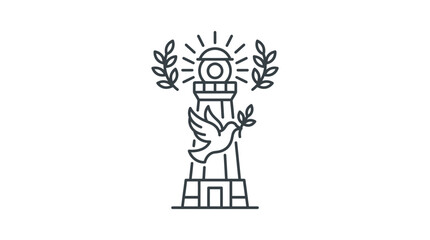 Naklejka premium Lighthouse guide with peace dove and laurel branches.