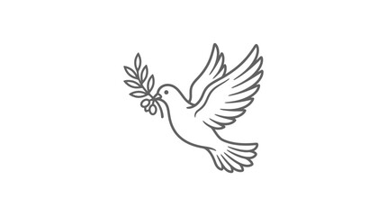 Fototapeta premium Flying peace dove bird carrying olive branch line art.
