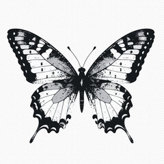 Detailed butterfly illustration with textured wings on transparent background © Anik