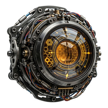 Futuristic Mechanical Cybernetic Core Device Isolated on a Clean White Background