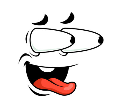 Goofy cartoon face emoji with oversized goggle eyes, open smiling mouth and red tongue sticking out. Comic character playful expression, silly and mischievous emotion for stickers, avatars, emoticons