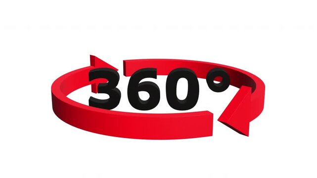 3D 360 degree rotation arrows animation. Ideal for virtual tours, panoramic content, product showcases, 360 degree media, interactive presentations, navigation concepts, user interfaces, infographics.