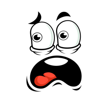 Funny surprised cartoon face emoji with bulging eyes, open mouth and red tongue. Comic character emotion conveying shocked emotional reaction, panic expression for app chat stickers and communication