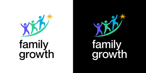Fototapeta premium Family Growth Inspirational Community Logo Design with Happy People and Success Star Symbol – Modern Family Development Brand Identity, Child Education Program, Social Welfare Organization