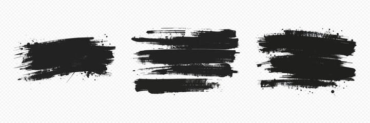 Fototapeta premium Brush stroke textures with splatters on transparent background