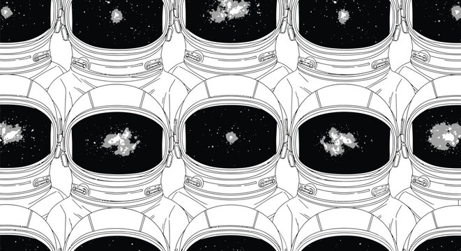 Astronaut helmets with galaxy views in space