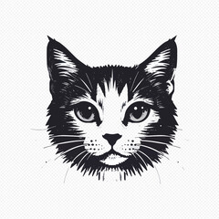Obraz premium Black and white cat head illustration on transparent background