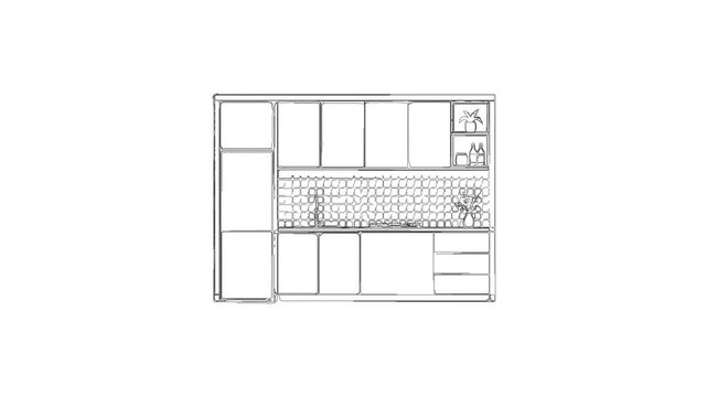 Kitchen interior blueprint sketch animation appearing on screen