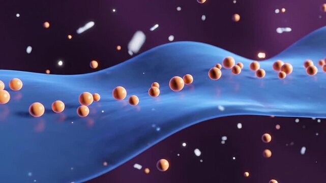 4K Visualization of Progesterone Cycle Illustrating Molecules Traveling on Blue Membrane in a Vibrant Medical Science Background