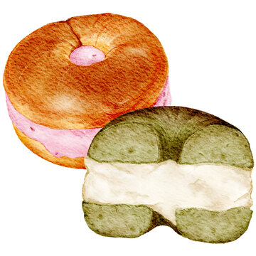 Handdrawn Bagel Realistic Watercolor Illustration | Bakery Cafe Food Snack Dessert Menu Element Clipart PNG