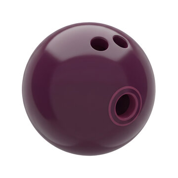 Purple bowling ball with three finger holes on white background